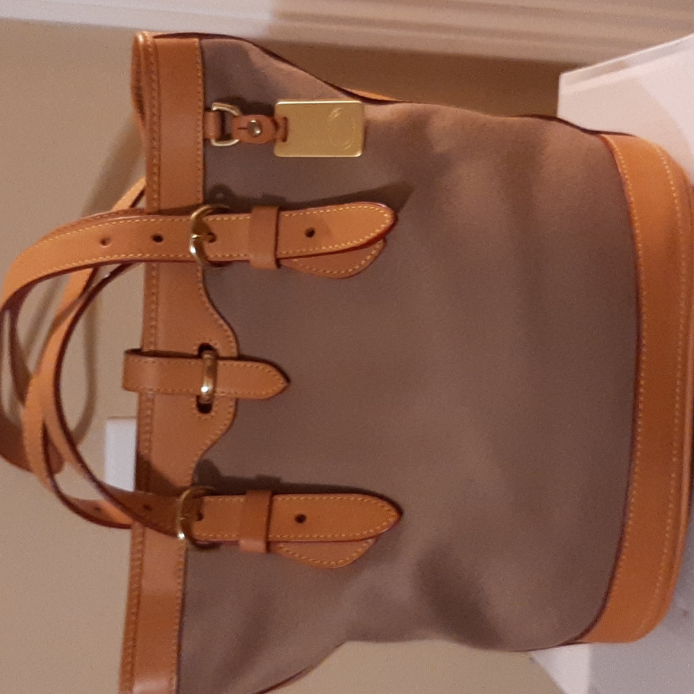 DOONEY & BOURKE Tan Leather/Cabriolet Cloth Bucket Bag